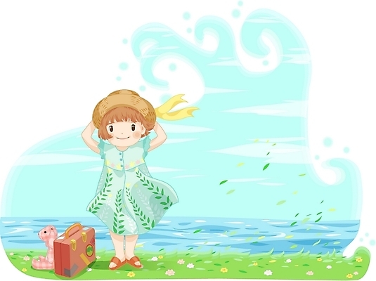 EPS 주간 모자 여자 감정 어린이라이프 여유 초등학생 어린이 인형 바다 여행 가방 일러스트 바람 한명 사람 소녀 야외 강 여행가방 순수 토끼인형 여자만 여자한명만 어린이만 소녀만 소녀한명만 국내일러스트 자연요소 1 학생 라이프스타일 잡화 컨셉 날씨 토끼 파일형식 벡터