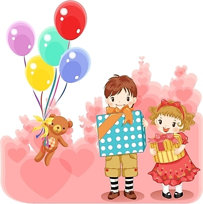 EPS 여자 남자 감정 어린이라이프 어린이 일러스트 선물 사람 소녀 이벤트 소년 두명 선물상자 파티 곰인형 순수 풍선 어린이만 국내일러스트 라이프스타일 인형 컨셉 상자 파일형식 벡터