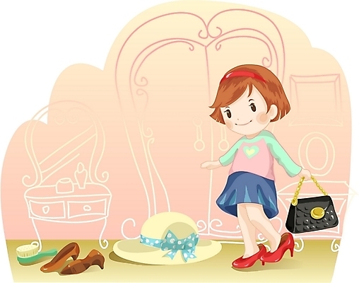 EPS 모자 여자 감정 어린이라이프 초등학생 어린이 구두 일러스트 장난 놀이 실내 한명 사람 소녀 핸드백 머리빗 순수 여자만 여자한명만 어린이만 소녀만 소녀한명만 국내일러스트 1 학생 라이프스타일 잡화 신발 컨셉 가방 내부 미용용품 파일형식 벡터