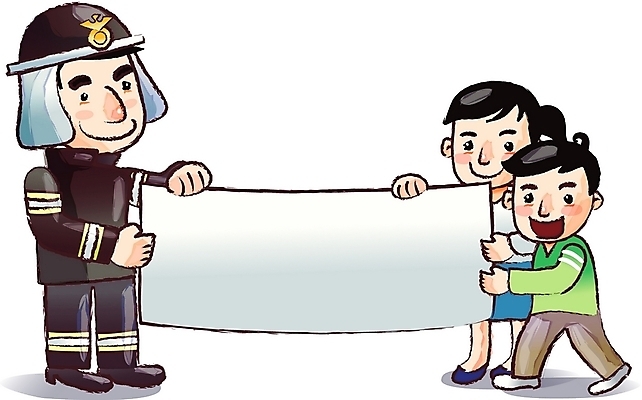 EPS 직업 여자 남자 어린이 일러스트 안내 알림판 직업캐릭터 사람 소녀 소년 세명 소방관 알림 어린이만 일러캐릭터 캐릭터 구조원 소방 파일형식 벡터