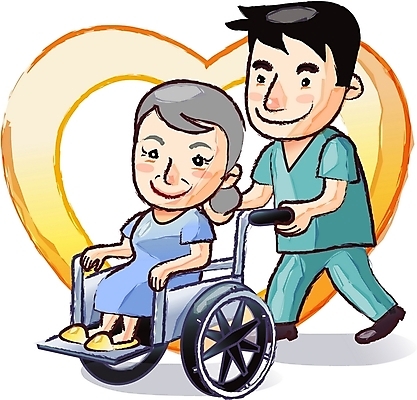 EPS 직업 캐릭터 여자 남자 할머니 일러스트 홍보캐릭터 의학 직업캐릭터 사람 성인 두명 치료 환자 간호사 전문직 휠체어 노인만 성인만 일러캐릭터 노년 의료진 파일형식 벡터