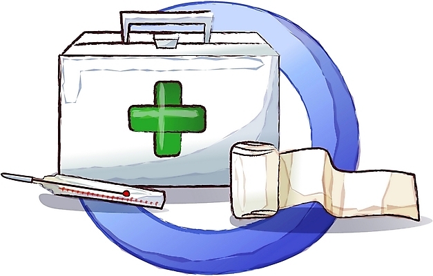 EPS 일러스트 의학 의료기기 사람없음 치료 의료용품 구급상자 온도계 체온계 붕대 구급약품 국내일러스트 약 파일형식 벡터