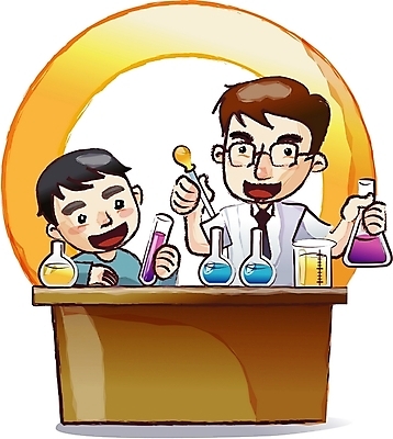 EPS 직업 학생 어린이교육 교육 남자 초등학생 어린이 과학 일러스트 교과목 수업 실험기구 실험 사람 소년 두명 교사 스포이트 플라스크 시험관 비커 과학교육 남자만 어린이만 소년만 국내일러스트 피펫 파일형식 벡터