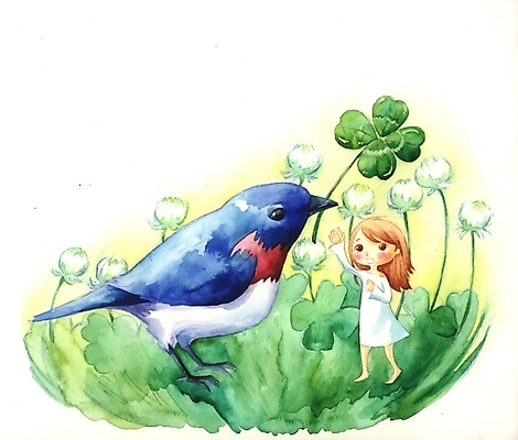 PSD 식물 동물 여자 꽃 초등학생 어린이 백그라운드 잎 일러스트 상상 조류 한명 사람 소녀 야외 판타지 인사 네잎클로버 토끼풀 제비 여자만 여자한명만 어린이만 소녀만 소녀한명만 국내일러스트 1 학생 예절 클로버 파일형식