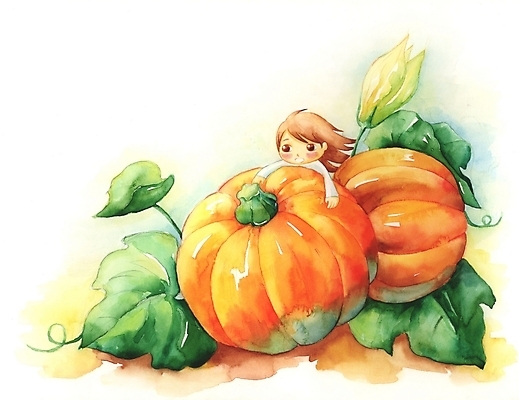 PSD 여자 초등학생 어린이 백그라운드 채소 일러스트 상상 호박 한명 사람 소녀 판타지 호박꽃 호박잎 여자만 여자한명만 어린이만 소녀만 소녀한명만 국내일러스트 1 학생 꽃 잎 파일형식