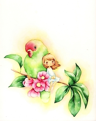 PSD 나무 식물 여자 꽃 초등학생 어린이 분홍색 백그라운드 잎 일러스트 상상 조류 나뭇잎 한명 사람 소녀 판타지 나뭇가지 앵무새 동백 여자만 여자한명만 어린이만 소녀만 소녀한명만 국내일러스트 동물 1 학생 컬러 파일형식