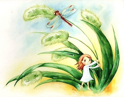 PSD 식물 여자 초등학생 어린이 곤충 백그라운드 일러스트 상상 한명 사람 소녀 판타지 풀 잠자리 강아지풀 여자만 여자한명만 어린이만 소녀만 소녀한명만 국내일러스트 동물 1 학생 한해살이풀 파일형식