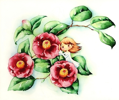 PSD 식물 여자 꽃 초등학생 어린이 백그라운드 잎 일러스트 상상 한명 사람 소녀 판타지 동백 여자만 여자한명만 어린이만 소녀만 소녀한명만 국내일러스트 1 학생 파일형식