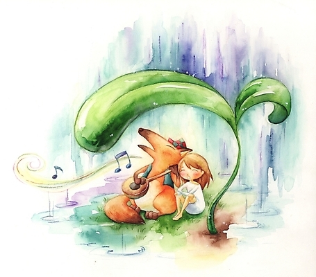 PSD 동물 여자 초등학생 어린이 악기 백그라운드 연주 일러스트 노래 상상 현악기 한명 사람 소녀 야외 판타지 새싹 기타 풀 비 여우 여자만 여자한명만 어린이만 소녀만 소녀한명만 국내일러스트 자연요소 식물 1 학생 음악 포유류 날씨 파일형식