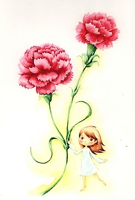 PSD 식물 여자 꽃 초등학생 어린이 백그라운드 일러스트 상상 한명 사람 소녀 판타지 카네이션 여자만 여자한명만 어린이만 소녀만 소녀한명만 국내일러스트 1 학생 파일형식