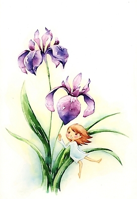 PSD 식물 여자 꽃 초등학생 어린이 백그라운드 일러스트 상상 한명 사람 소녀 판타지 아이리스 붓꽃 여자만 여자한명만 어린이만 소녀만 소녀한명만 국내일러스트 1 학생 파일형식