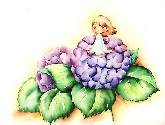 PSD 식물 여자 꽃 초등학생 어린이 컬러 백그라운드 일러스트 상상 한명 사람 소녀 판타지 수국 여자만 여자한명만 어린이만 소녀만 소녀한명만 국내일러스트 1 학생 파일형식