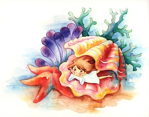 PSD 여자 초등학생 어린이 바다 백그라운드 일러스트 상상 조개 불가사리 한명 사람 소녀 판타지 해저 조개껍데기 여자만 여자한명만 어린이만 소녀만 소녀한명만 국내일러스트 1 학생 어패류 극피동물 바닷속 파일형식