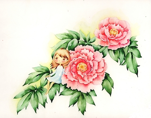 PSD 식물 여자 꽃 초등학생 어린이 분홍색 백그라운드 일러스트 상상 한명 사람 소녀 판타지 달리아 여자만 여자한명만 어린이만 소녀만 소녀한명만 국내일러스트 1 학생 컬러 파일형식