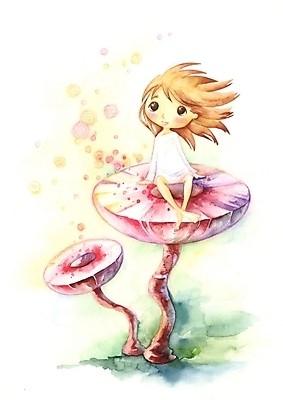 PSD 식물 여자 꽃 초등학생 어린이 백그라운드 일러스트 상상 한명 사람 소녀 판타지 버섯 여자만 여자한명만 어린이만 소녀만 소녀한명만 국내일러스트 1 학생 파일형식