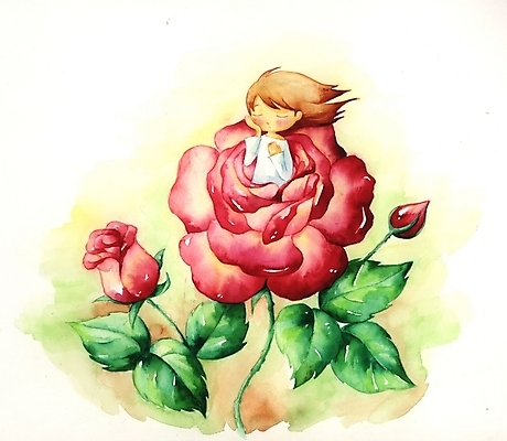 PSD 식물 여자 꽃 초등학생 어린이 컬러 백그라운드 일러스트 상상 한명 사람 소녀 빨간색 판타지 하이앵글 장미 여자만 여자한명만 어린이만 소녀만 소녀한명만 국내일러스트 1 학생 뷰포인트 파일형식