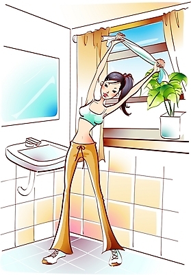 EPS 주간 우먼라이프 라이프스타일 웰빙 여자 다이어트 일러스트 창문 실내 건강 한명 사람 20대 성인 운동복 운동 헬스 스트레칭 거울 욕실 세면대 화장실 생활체조 체조 여자만 여자한명만 성인여자만 청년만 청년여자만 성인한명만 청년여자한명만 성인여자한명만 성인만 국내일러스트 자연요소 1 옷 청년 내부 생활 파일형식 벡터