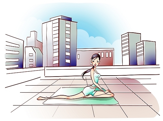 EPS 주간 우먼라이프 라이프스타일 웰빙 여자 다이어트 일러스트 요가 건강 한명 사람 빌딩 20대 성인 야외 건물 운동 스트레칭 매트 옥상 생활체조 체조 여자만 여자한명만 성인여자만 청년만 청년여자만 성인한명만 청년여자한명만 성인여자한명만 성인만 국내일러스트 자연요소 1 건축물 청년 생활 파일형식 벡터