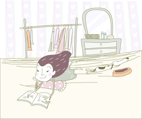 EPS 우먼라이프 라이프스타일 여자 일러스트 베개 상상 휴식 실내 한명 사람 20대 성인 취미 라이프 독서 개 강아지 잡지 옷걸이 화장대 개밥그릇 여자만 여자한명만 성인여자만 청년만 청년여자만 성인한명만 청년여자한명만 성인여자한명만 성인만 국내일러스트 1 그릇 가구 컨셉 포유류 침구 청년 내부 생활 간행물 반려동물 애견용품 파일형식 벡터