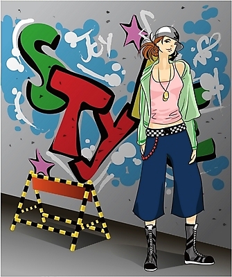 EPS 여자 패션 문화 포즈 일러스트 힙합 한명 사람 20대 성인 청춘 자신감 낙서 그래피티 바리케이드 여자만 여자한명만 성인여자만 청년만 청년여자만 성인한명만 청년여자한명만 성인여자한명만 성인만 국내일러스트 1 감정 음악 컨셉 청년 그림 파일형식 벡터