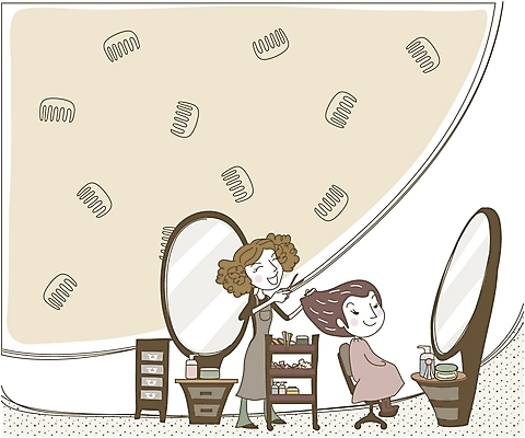 EPS 직업 라이프스타일 여자 일러스트 상상 휴식 가위 실내 사람 취미 두명 라이프 머리빗 미용용품 미용실 미용사 고객 화장대 머리손질 머리다듬기 여자만 국내일러스트 가구 컨셉 문구용품 내부 생활 뷰티 뷰티샵 오브젝트 파일형식 벡터