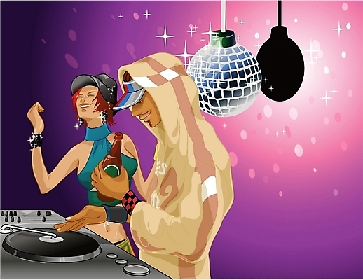 EPS 직업 여자 패션 남자 문화 음악 일러스트 조명 맥주 힙합 사람 두명 청춘 파티 댄서 춤 레코드 DJ 즐거움 클럽 흥분 턴테이블 국내일러스트 감정 컨셉 문화예술 주류 이벤트 음반 파일형식 벡터