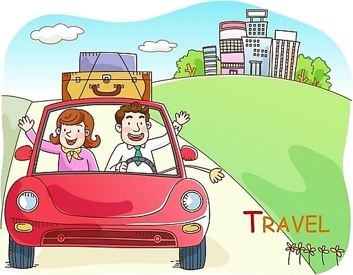 EPS 주간 나무 구름 여자 남자 꽃 여행 가방 일러스트 자동차 휴가 사람 야외 두명 건물 여행가방 드라이브 국내일러스트 자연요소 식물 건축물 잡화 육상교통 운전 파일형식 벡터