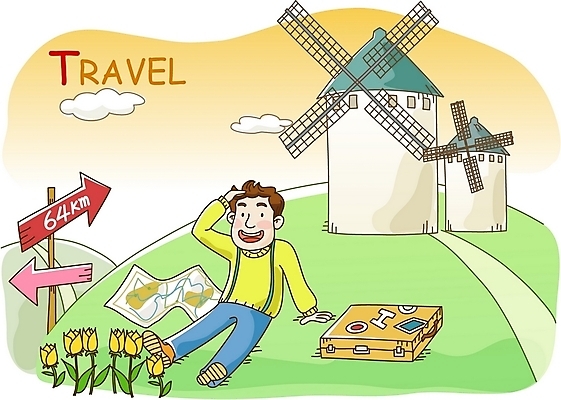 EPS 주간 식물 구름 공공시설 남자 꽃 여행 지도 가방 일러스트 휴가 한명 사람 20대 성인 야외 여행가방 풍차 튤립 표지판 남자만 남자한명만 성인남자만 청년만 청년남자만 청년남자한명만 성인한명만 성인남자한명만 성인만 국내일러스트 자연요소 1 잡화 알림판 청년 시설 파일형식 벡터