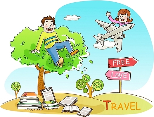 EPS 주간 나무 구름 커플 여자 남자 여행 일러스트 하늘 휴가 비행기 사람 야외 두명 책 표지판 선택 국내일러스트 자연요소 식물 컨셉 관계 항공교통 대중교통 알림판 파일형식 벡터