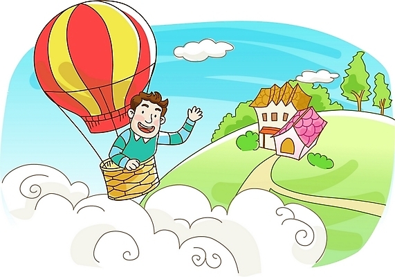 EPS 주간 구름 남자 여행 일러스트 상상 자연 하늘 휴가 주택 한명 사람 잔디 초원 20대 성인 야외 건물 열기구 남자만 남자한명만 성인남자만 청년만 청년남자만 청년남자한명만 성인한명만 성인남자한명만 성인만 국내일러스트 자연요소 식물 1 건축물 항공교통 청년 생태계 파일형식 벡터