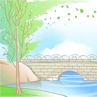 EPS 주간 나무 식물 사계절 계절 호수 백그라운드 일러스트 자연 바람 풍경 사람없음 야외 강 봄 가교 봄배경 국내일러스트 자연요소 건축물 날씨 생태계 파일형식 벡터