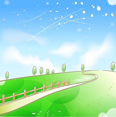 EPS 주간 나무 구름 사계절 계절 길 백그라운드 일러스트 자연 하늘 바람 풍경 초원 사람없음 야외 초록색 울타리 봄 산책로 언덕 상큼 봄배경 국내일러스트 자연요소 식물 컬러 날씨 담장 생태계 파일형식 벡터