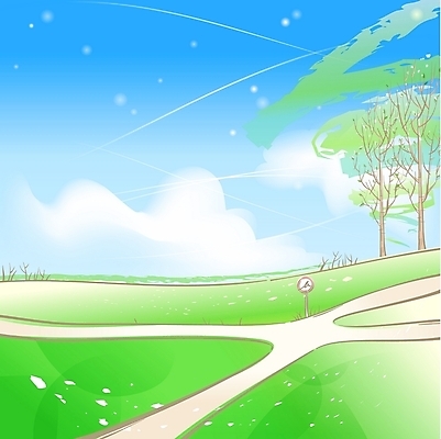 EPS 주간 나무 구름 사계절 계절 길 백그라운드 일러스트 자연 하늘 바람 풍경 초원 사람없음 야외 초록색 봄 산책로 표지판 갈림길 상큼 봄배경 국내일러스트 자연요소 식물 컬러 날씨 알림판 생태계 파일형식 벡터