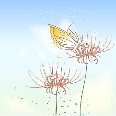 EPS 주간 식물 사계절 계절 꽃 나비 곤충 백그라운드 절지류 일러스트 자연 바람 풍경 사람없음 야외 빨간색 초록색 봄 상큼 석산꽃 봄배경 국내일러스트 자연요소 동물 컬러 날씨 생태계 파일형식 벡터