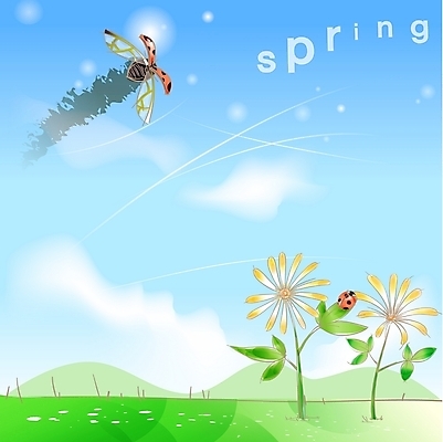 EPS 주간 식물 구름 사계절 계절 꽃 곤충 백그라운드 절지류 일러스트 자연 하늘 바람 풍경 초원 사람없음 야외 초록색 봄 들꽃 무당벌레 상큼 봄배경 국내일러스트 자연요소 동물 컬러 날씨 생태계 파일형식 벡터