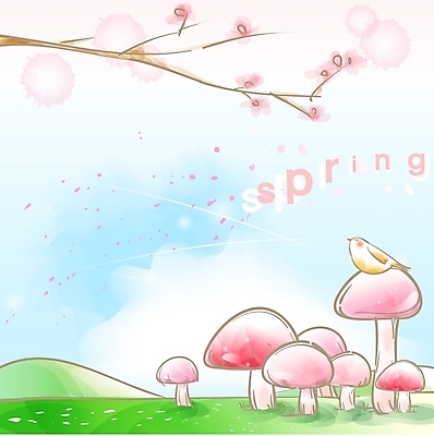 EPS 주간 식물 동물 구름 사계절 계절 꽃잎 꽃 백그라운드 일러스트 자연 조류 하늘 바람 풍경 초원 사람없음 야외 버섯 봄 벚꽃 벚나무 메르헨 봄배경 국내일러스트 자연요소 나무 날씨 생태계 파일형식 벡터