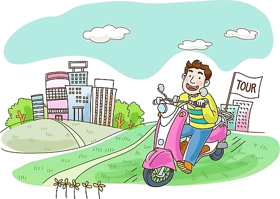 EPS 주간 나무 구름 남자 꽃 길 여유 여행 일러스트 휴가 한명 사람 20대 성인 야외 건물 스쿠터 오토바이 언덕 남자만 남자한명만 성인남자만 청년만 청년남자만 청년남자한명만 성인한명만 성인남자한명만 성인만 국내일러스트 자연요소 식물 1 건축물 감정 청년 바이크 파일형식 벡터