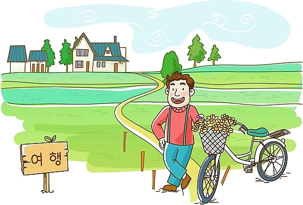 EPS 주간 나무 구름 남자 꽃 길 여유 여행 일러스트 휴가 주택 한명 사람 초원 20대 성인 야외 자전거 팻말 남자만 남자한명만 성인남자만 청년만 청년남자만 청년남자한명만 성인한명만 성인남자한명만 성인만 국내일러스트 자연요소 식물 1 감정 프레임 청년 건물 바이크 파일형식 벡터