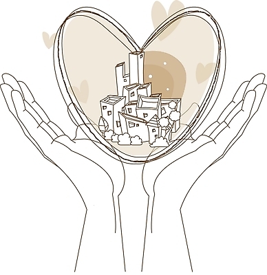 EPS 나무 손 라인일러스트 일러스트 흑백 풍경 사람없음 건물 마을 양손 하트 도시 국내일러스트 모양 식물 건축물 촬영기법 신체부위 파일형식 벡터