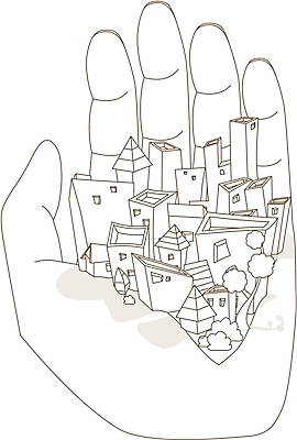 EPS 나무 라인일러스트 일러스트 흑백 손바닥 풍경 사람없음 건물 마을 도시 국내일러스트 식물 건축물 손 촬영기법 파일형식 벡터