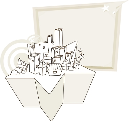 EPS 나무 별 라인일러스트 일러스트 흑백 풍경 사람없음 야외 마을 도시 국내일러스트 자연요소 식물 촬영기법 파일형식 벡터