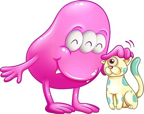 EPS 해외이미지 캐릭터 분홍색 일러스트 사람없음 반려동물 고양이 몬스터 쓰다듬기 해외202004 해외일러스트 일러캐릭터 동물 컬러 포유류 모션 파일형식 벡터