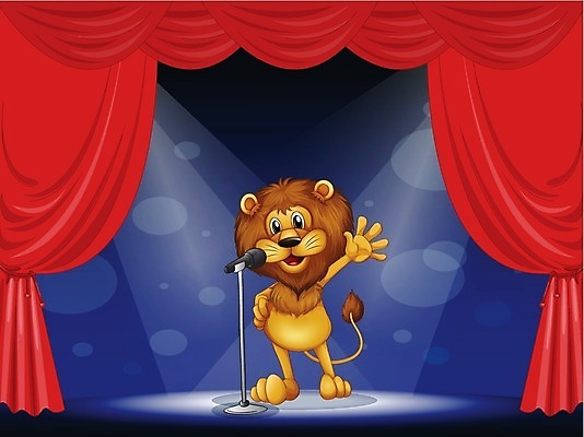 EPS 해외이미지 클립아트 동물 일러스트 수염 그래픽 빨간색 파란색 공연 연주자 무대 커튼 입 센터 사자 만화 마이크 그림 코 꼬리 귀 쇼 육식동물 연예인 스포트라이트 연극 해외202004 해외일러스트 직업 컬러 음향기기 포유류 문화예술 이벤트 신체부위 음악가 파일형식 벡터