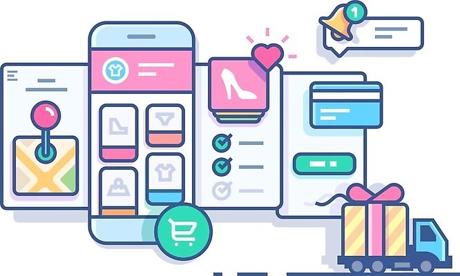 EPS 해외이미지 무료이미지 인터넷 일러스트 사람없음 스마트폰 트럭 쇼핑몰 배송 택배 온라인쇼핑 해외202004 해외일러스트 자동차 핸드폰 스마트기기 쇼핑 운송업 온라인 파일형식 벡터 무료콘텐츠