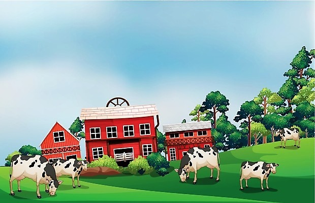 EPS 해외이미지 나무 식물 동물 구름 잎 밭 채소 일러스트 자연 하늘 사람없음 야외 파란색 농작물 울타리 농장 농경지 흰색 그룹 소 농부 오두막 그림 외양간 밭일 해외202004 해외일러스트 자연요소 직업 컬러 농업 포유류 담장 생태계 파일형식 벡터