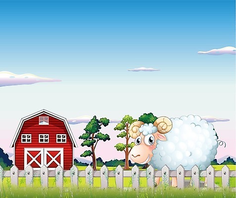 EPS 해외이미지 나무 식물 동물 구름 디자인 잎 밭 채소 일러스트 자연 하늘 미소 사람없음 야외 파란색 농작물 울타리 농장 농경지 목장 흰색 양 농부 오두막 그림 외양간 밭일 해외202004 해외일러스트 자연요소 직업 컬러 농업 포유류 표정 담장 생태계 파일형식 벡터