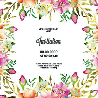EPS 해외이미지 템플릿 배너 기념일 꽃 분홍색 백그라운드 잎 꽃무늬 패턴 일러스트 수채화 프레임 이벤트 사람없음 장식 파티 보라색 축제 봄 축하 클래식 우아함 그림 초대 국경 해외202004 해외일러스트 식물 계절 컬러 컨셉 무늬 파일형식 벡터