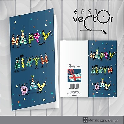 EPS 해외이미지 기념일 행복 일러스트 텍스트 선물 이벤트 팜플렛 사람없음 목재 파란색 파티 케이크 축하 생일 엽서 초대 축하카드 생일축하 생일카드 해외202004 해외일러스트 나무 감정 컬러 컨셉 재료 디저트 카드_감사 편지 파일형식 벡터