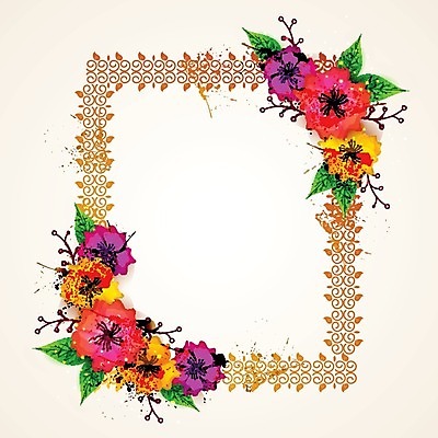 EPS 해외이미지 모양 기념일 꽃 백그라운드 잎 꽃무늬 일러스트 추상 수채화 기념 프레임 사람없음 장식 축하 우아함 초대 손그림 국경 해외202004 해외일러스트 식물 컨셉 무늬 이벤트 파일형식 벡터