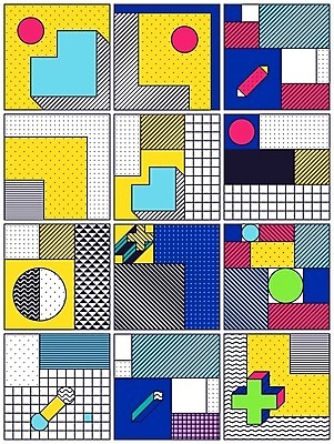 EPS 해외이미지 디자인 패턴 일러스트 추상 미술 사람없음 세트 컬러풀 팝아트 기하학 멤피스디자인 해외202004 해외일러스트 컬러 무늬 문화예술 그림 파일형식 벡터